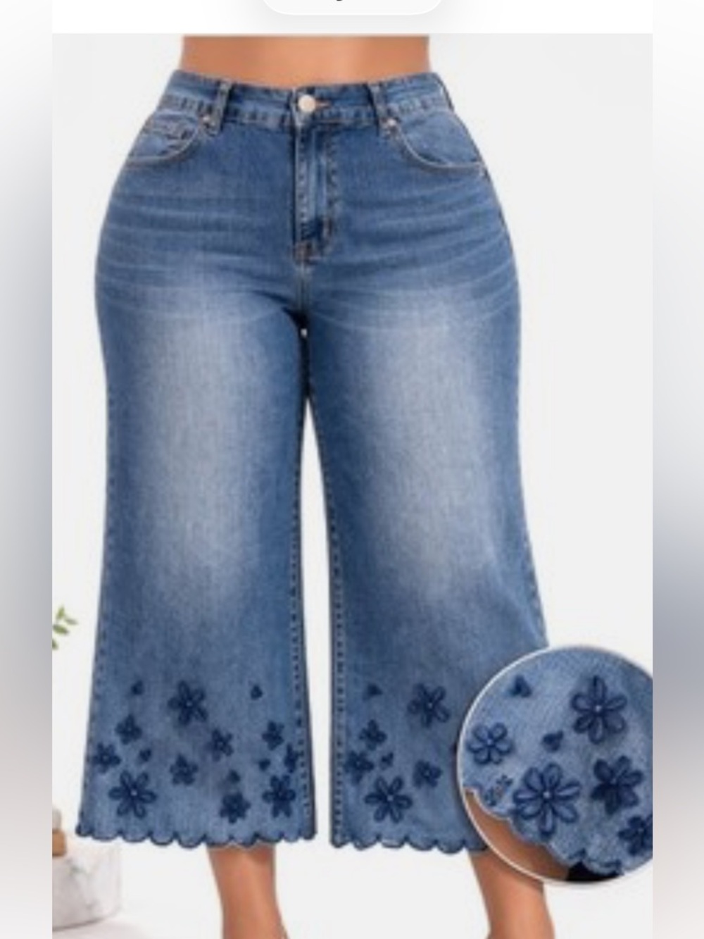 Y2K Blue Floral Embroidered Cropped Jeans